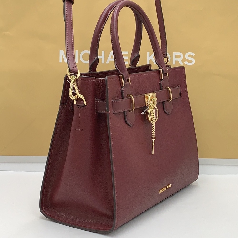 Michael Kors Hamilton Meidum Satchel Shoulder Crossbody Bag Dark Cherry color - Picture 10 of 16